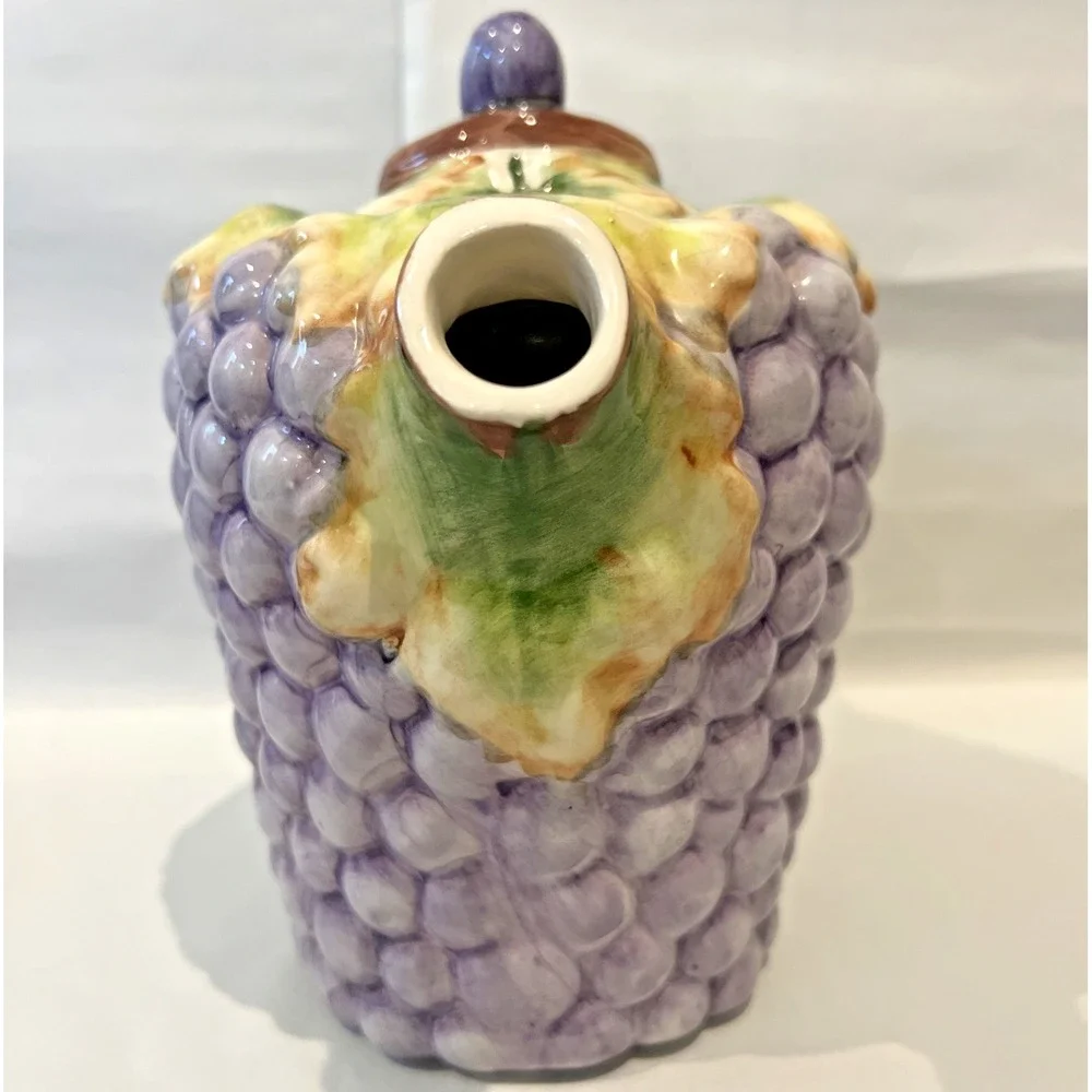 VTG‎ Majolica Grape-Vines Motif Ceramic Tea / Coffee Pot Portugal | Hand Painted